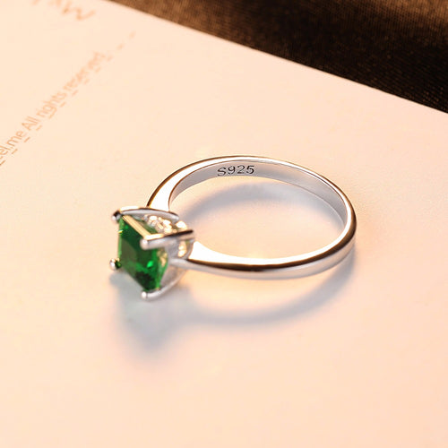 Smaragd Eenvoudige Vrouwelijke Zirkoon Steen Vinger Ring 925 Sterling Zilveren Vrouwen Sieraden Prom Bruiloft Verlovingsringen