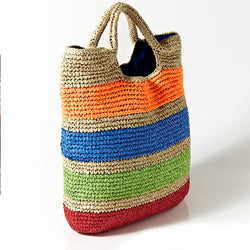 Crochet Summer Beach Bags Colorful Straw Bag Tasselled Women Travel Handmade Handbags girl tote bag