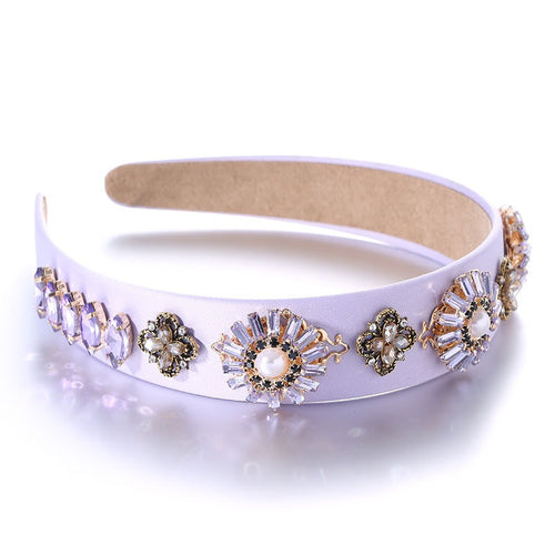 Baroque Retro Set Water Diamond Flower Wide Edge Pearl Hair Hoop