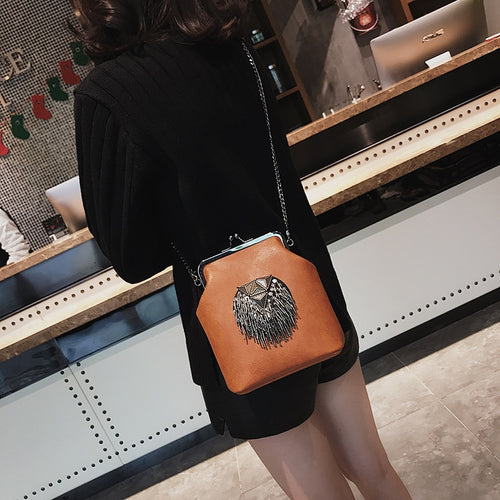 PU Leather Tassel Fashion Frame Bag 2018 New Arrival INS Style Crossbody