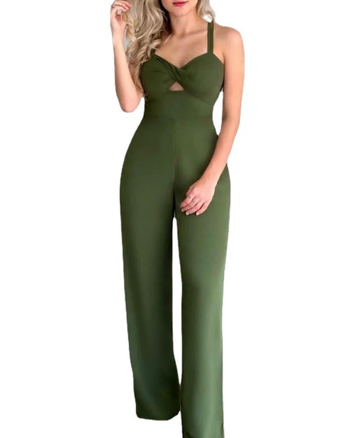 European and American womens hollowed out suspender slim fitting jumpsuit