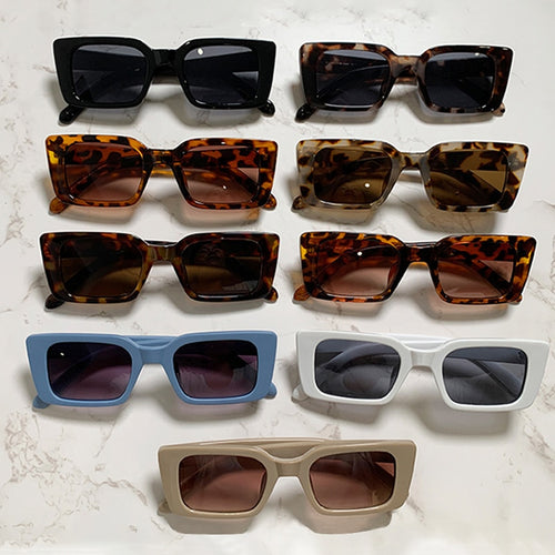 Popular Fashion Small Rectangle Sunglasses Women Retro Leopard Shades UV400 Men Trending Square Sun Glasses