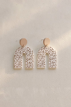 Beige Neutral Animal Print U Shaped Earrings