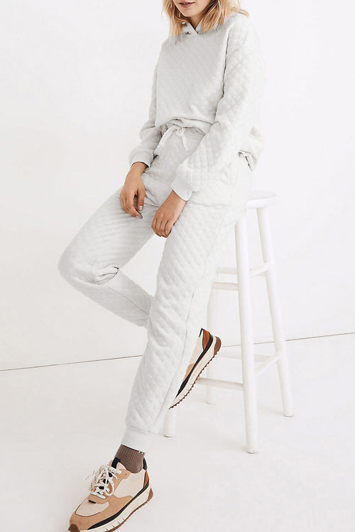 White Quilted Hoodie and Drawstring Jogger Pants Set