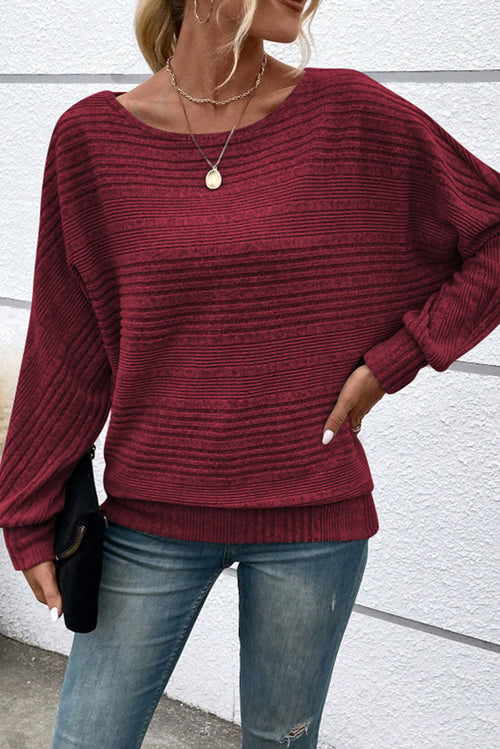 Burgundy Pit Stripe Batwing Sleeve Top