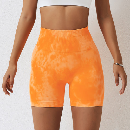 Spring Splash Dyeing Seamless Yoga Shorts Women Sports Fitness Shorts High Waist Hip Lift Skinny Yoga Pants