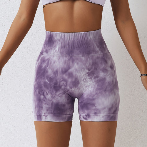 Spring Splash Dyeing Seamless Yoga Shorts Women Sports Fitness Shorts High Waist Hip Lift Skinny Yoga Pants