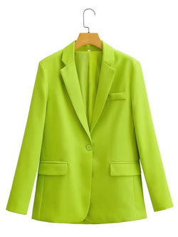 Lente Herfst Vrouwen Woon-werkkleding Fluorescerende Groene Zak Blazers Met Eén Knop