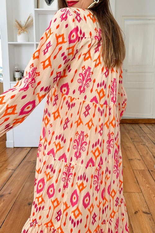 Abstract Geometric Orange Western Printed Maxi