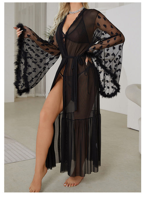 Mesh Nightgown  Lingerie Cardigan Pajamas