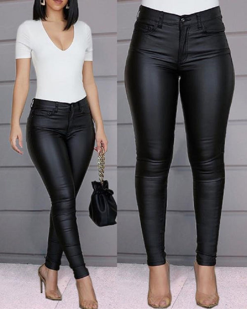 Autumn Winter New Wish Popular Solid Color Faux Leather Pants Casual Sexy Skinny