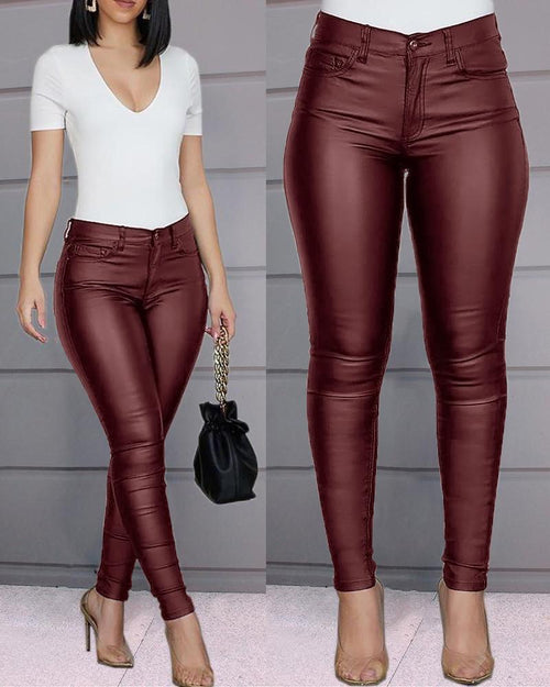 Autumn Winter New Wish Popular Solid Color Faux Leather Pants Casual Sexy Skinny