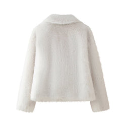 Women Clothing French Loose Artificial Fur Effect Short Coat