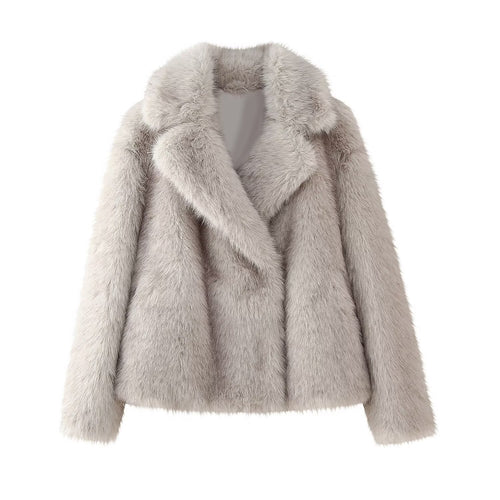 Women Clothing French Loose Artificial Fur Effect Short Coat