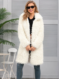 Ladies Faux Fur Coat Top Plush Collared Coat Long Autumn Winter