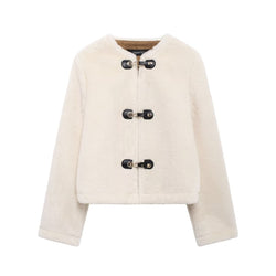 Women Clothing Autumn Winter Double Sided String Button Jacket Coat