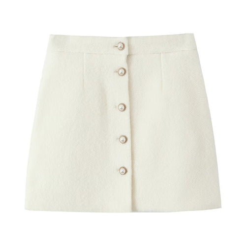 All Match Socialite Woolen Ring Woolen Fastener Decoration Classic Vest High Waist Package Hip Skirt