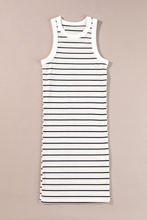 Black Stripe Ribbed Knit Tank Mini Dress