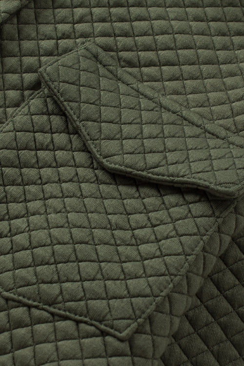 Green Lattice Texture Pockets Button Up Quilted