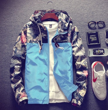 Men Light Floral Print Hooded Jacket