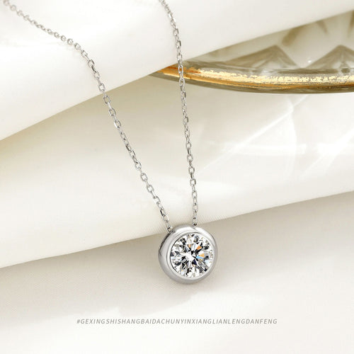 S925 pure silver round single diamond