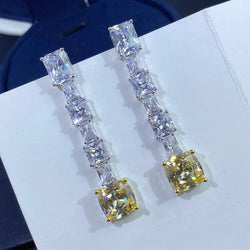Radiant Trapezoidal Yellow Diamond Earrings For Women