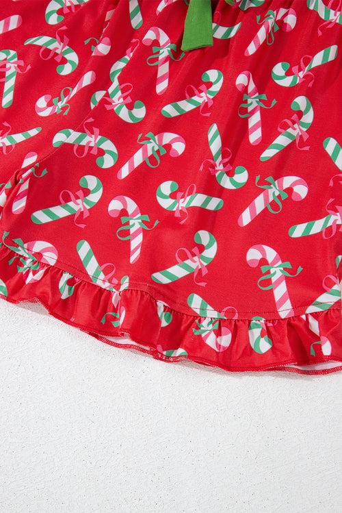 Candy Cane Print Pocketed Knotted Pajama Set