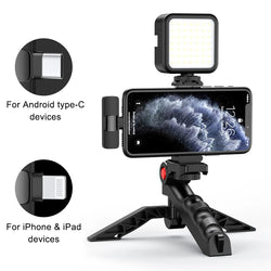 MAMEN Wireless Vlogging Kit Phone Tripod with Lavalier Microphone LED Light for iPhone Android Smartphone Live Streaming Toolkit