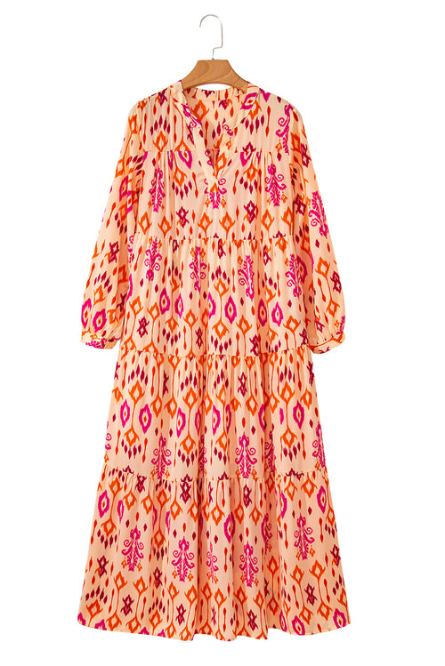 Abstract Geometric Orange Western Printed Maxi