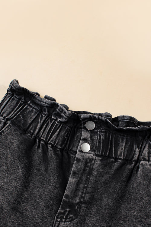 Black Vintage Washed Frilled High Waist Denim