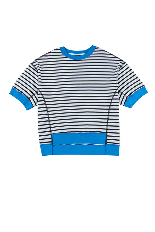 Sky Blue Stripe Contrast Drop Sleeve Loose