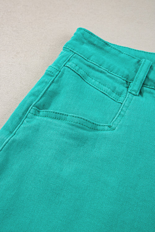 Turquoise Raw Hem Mid Rise Denim