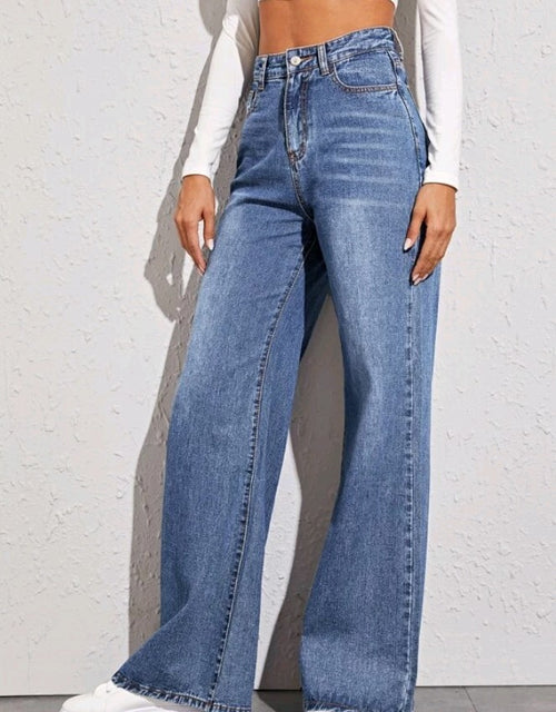 Dames losse jeans met hoge taille en wijde pijpen Populair