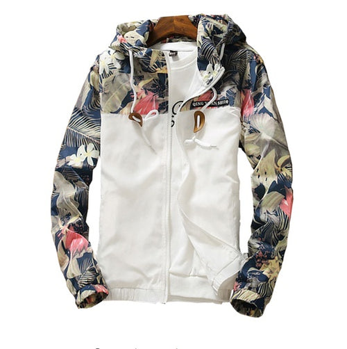 Men Light Floral Print Hooded Jacket