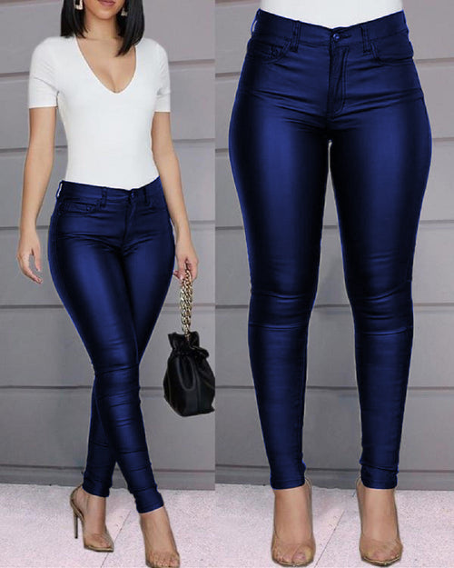 Autumn Winter New Wish Popular Solid Color Faux Leather Pants Casual Sexy Skinny