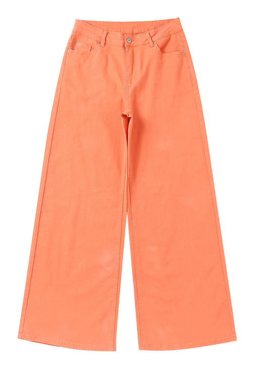 Orange Acid Wash Casual High Waist Wide Leg Jeans