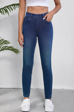 Ashleigh Blue Multiple Pockets Straight Leg Washed Stretchy Knit Jeans