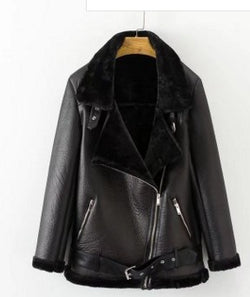 New Winter Fashion High Quality Artificial Fur Zipper Coat Pockets Warm Couples Sashes Leather Jackets Woman