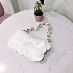 Pearl beaded disc bag platinum sequin handmade beaded handbag for women