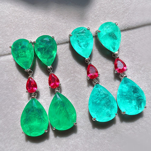 Charms Vintage Paraiba Toermalijn Emerald Edelsteen Drop Grote Oorbellen voor Vrouwen Bruiloft Oorbellen Fijne Sieraden Accessoires Cadeau 