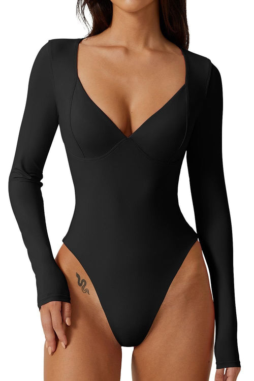 Short Sleeve V Neck Body Suits Seamed Cup