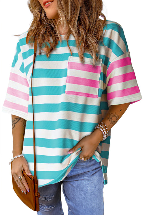 Pink Stripe Patch Pocket Drop Sleeve Slits