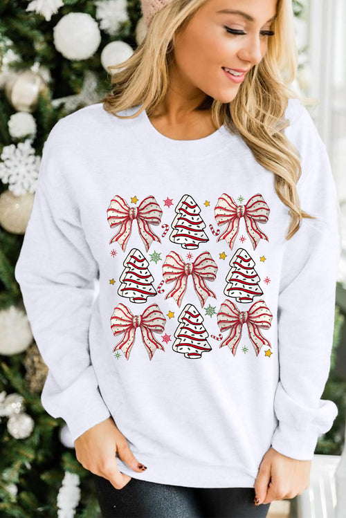 White Christmas Tree Bowknot Heat Transfer Graphic Sweatshirt