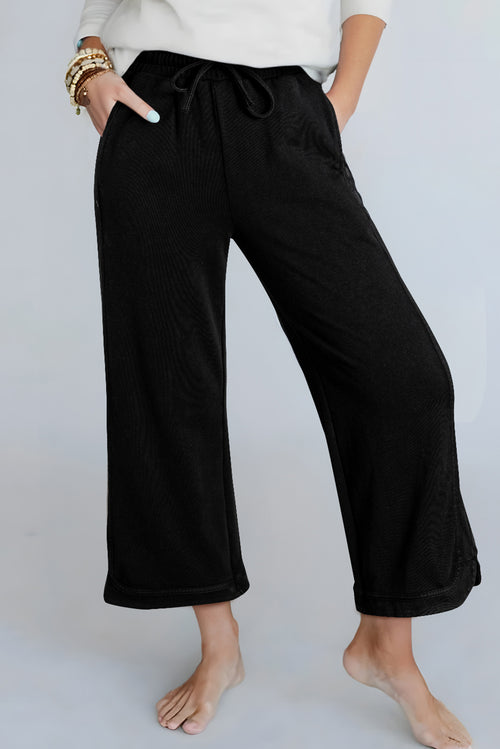 Black Mineral Wash Exposed Seam Wide Leg Pants