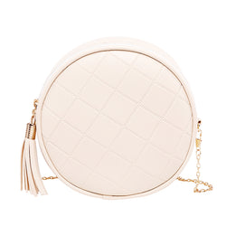 Women Mini Round Bags Solid Color Plaid Shoulder Handbags Women Small Round Tassel Crossbody Bags for Women Purses Clutches