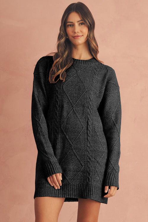 Parchment Twist Cable Knit Drop Shoulder Loose Fit Sweater Dress