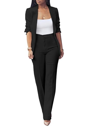 2 Piece Blazer Sets Open Front Blazers and Slim Fit Pants Suits Set