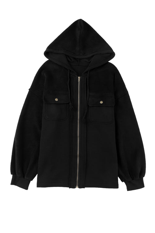 Black Bishop Sleeve Zip Up Hoodie Flap Pockets