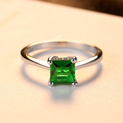 Smaragd Eenvoudige Vrouwelijke Zirkoon Steen Vinger Ring 925 Sterling Zilveren Vrouwen Sieraden Prom Bruiloft Verlovingsringen