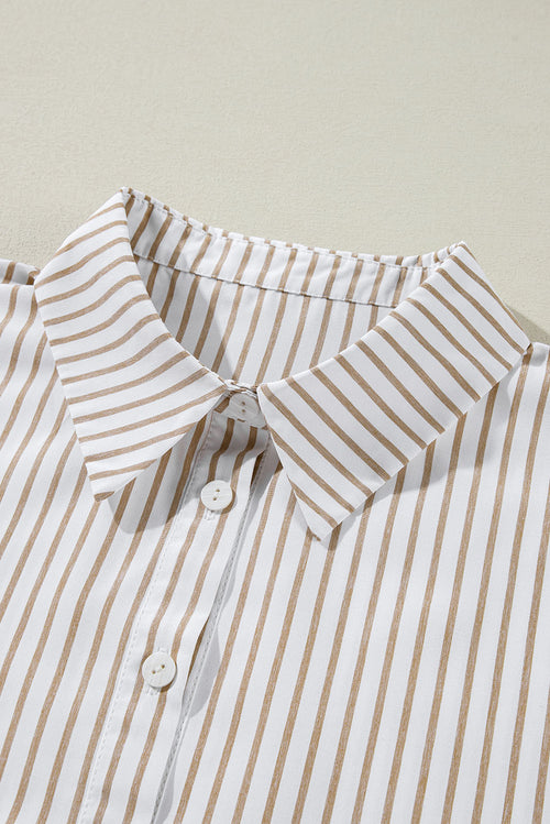 Khaki Stripe Long Sleeve Button Up Mini